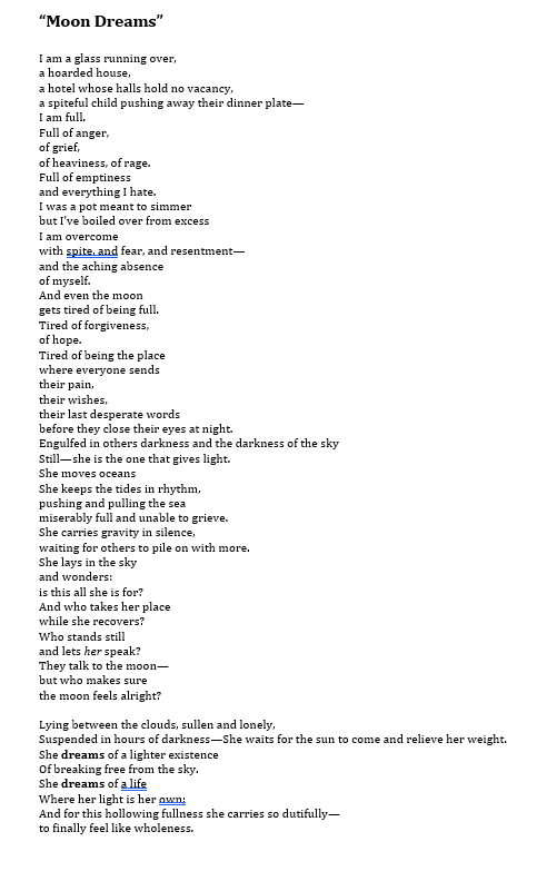 Keyana Smith poem "Moon Dreams"